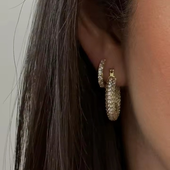 Baby Amalfi Pave Hoops Crystal Gold Earrings - Picture 8 of 13